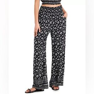 Kingston Grey Juniors Small Black & White Floral Pants With Pockets